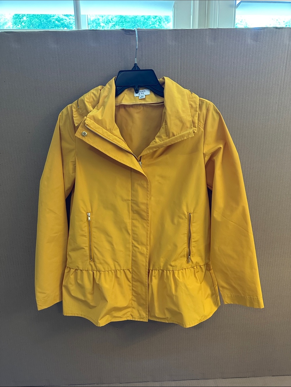 crown & ivy Sunny Yellow Hooded Rain Jacket